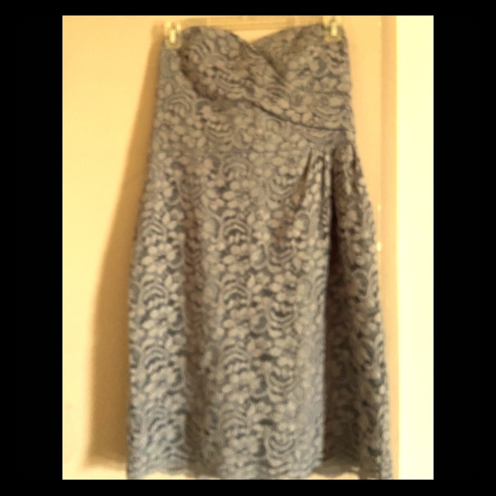 Grey lace cocktail dress.